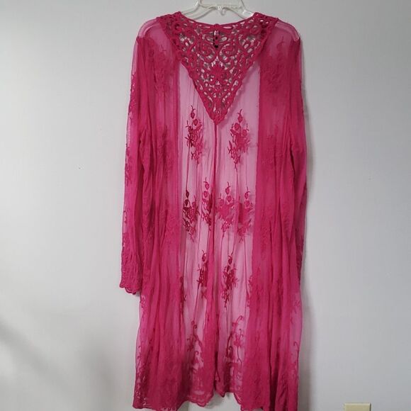 Lane Bryant Kimono Womens 18-20 Sheer Lace Floral Embroidered Duster Pink NwT - Picture 3 of 6